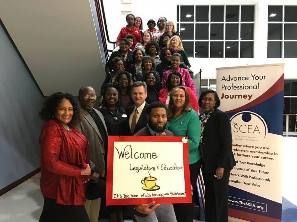 Willie Turral with legislators and educators at an SCEA Statehouse advocacy event