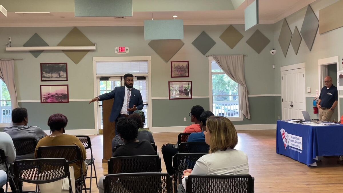 Willie Turral speaking to a community forum in Beaufort County